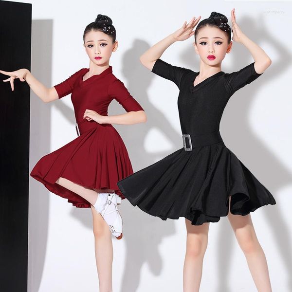 Ropa de escenario para niños, vestido latino para niñas, vestidos de baile para niñas, ropa para niñas, entrenamiento de prueba de calificación de verano para niñas, negro