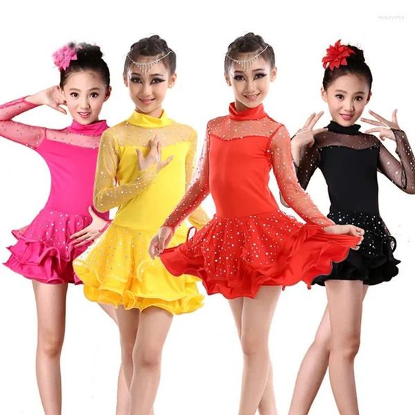 Stage Wear Enfants Latin Girl Show Robes de danse Filles Jupe Robe de performance pour filles Concours d'examen de classement de Salsa