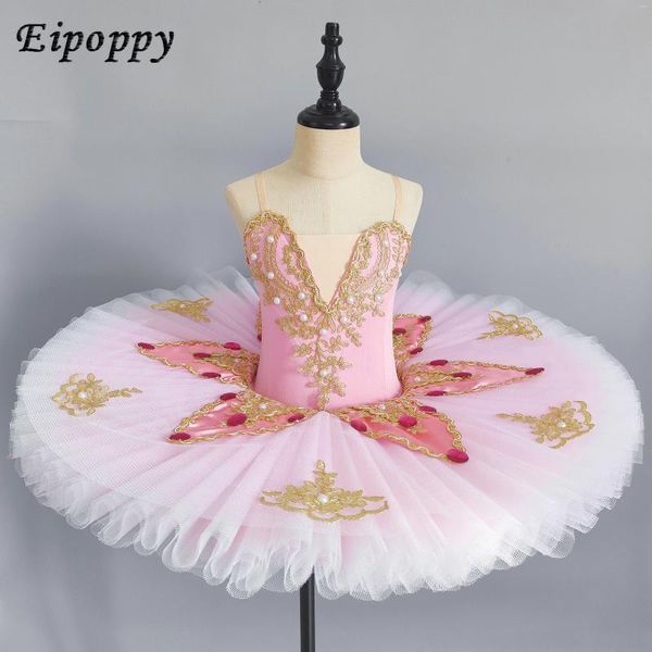 Portez une robe de danse de ballet professionnel pour enfants Little Swan Performance Tulle Tutu Petal Costume