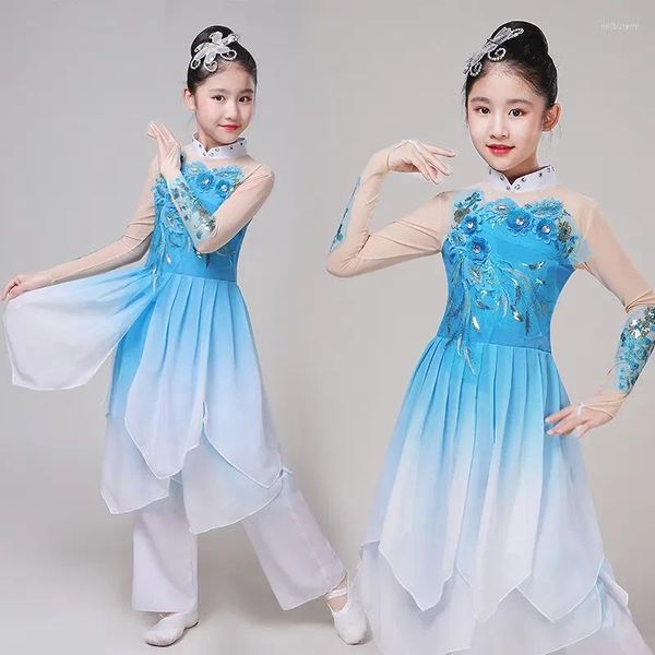 Stage Wear Style pour enfants Hanfu Costumes de danse classique Filles Parapluie Fan Performance Vêtements Costume National