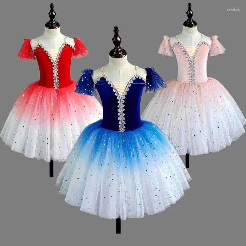 Сценическая одежда, детское танцевальное платье-пачка для девочек, костюм для группового выступления с вспышкой