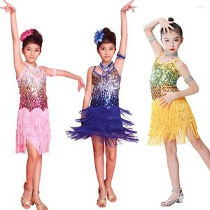 Stage Draag Kinderen lovertjes Latin Ballroom Dance Dress Girls Fringe Dancewear Costuums Performance Kleding