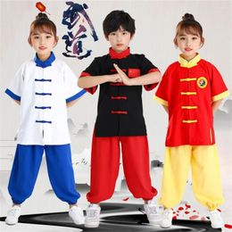 Stage Wear Enfants Wushu Costume Jeunes Vêtements à manches courtes et étudiants Tai Chi Performance Vêtements