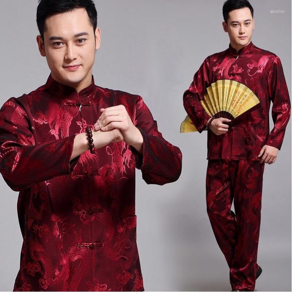 Desgaste de la etapa Traje antiguo chino Tai Chi Kongfu Traje Artes marciales Ropa masculina tradicional Traje Tang Hanfu Conjuntos para hombres