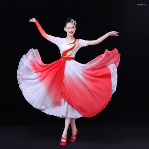 Vêtements de scène Costume de danse folklorique classique chinoise Femme National Fan Dancewear Robe de performance traditionnelle orientale Yangko Outfit