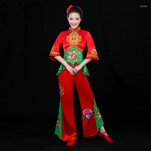 Stage Wear Chinois Folk Dance Vêtements Pantalon Costumes Costumes Yango Drum Fan Outfit Performance FF758