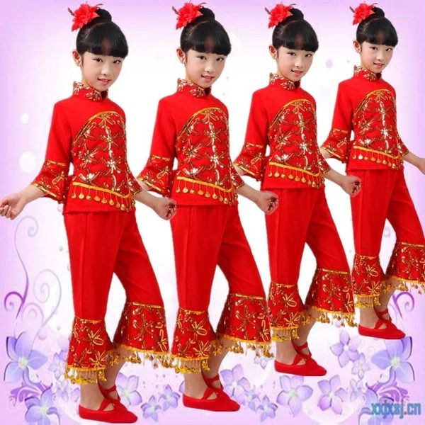 Escenario desgaste trajes de baile folclórico chino niños ropa de actuación tradicional China festivo Yangko invierno nacional