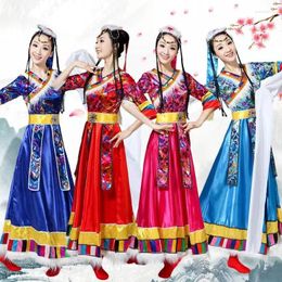 Stage Wear Danse folklorique chinoise Vêtements tibétains Vêtements de tourisme Femmes Style ethnique Minorité Costume de spectacle traditionnel