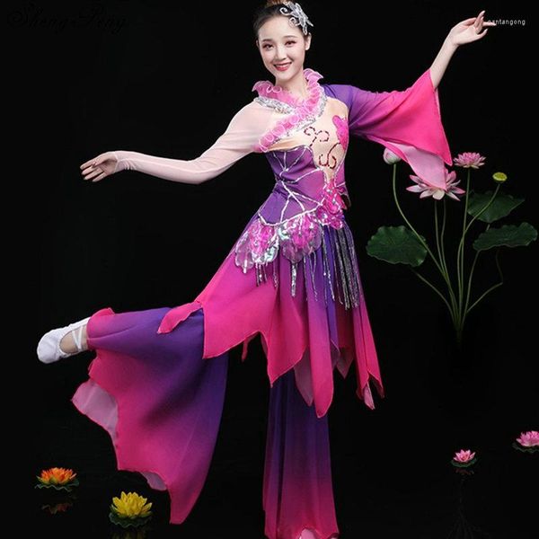 Stage Wear Danse folklorique chinoise Femmes National Oriental Costumes Yangko Costume Coloré Ruban De Soie Danse Q362