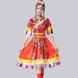Porter sur scène costume mongol chinois traditionnel mâle dance tibétaine dames ethnique de style ethnique à manches adultes