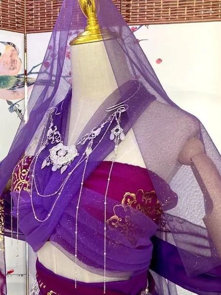 Etapa desgaste estilo chino dunhuang púrpura ropa de baile loulán vestido exótico traje de las regiones occidentales