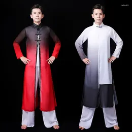 Porter des costumes de performance de danse ethnique de style chinois Ink et laver han tang hommes classiques traditionnels yangko habilles folklo