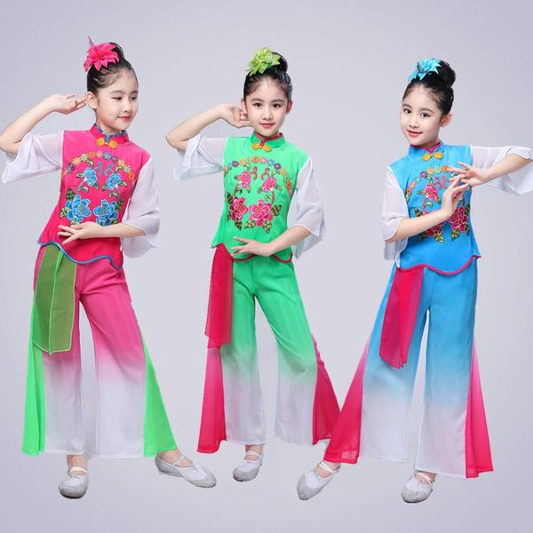 Stage Wear Style chinois Hanfu Enfants Classique Filles Yangko Costumes de danse Fan Performance ClothingStage