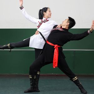 Vêtements de scène Style chinois Performance vêtements danse manches longues couleur unie chemise pantalon Vintage bouton ceinture col Mandarin
