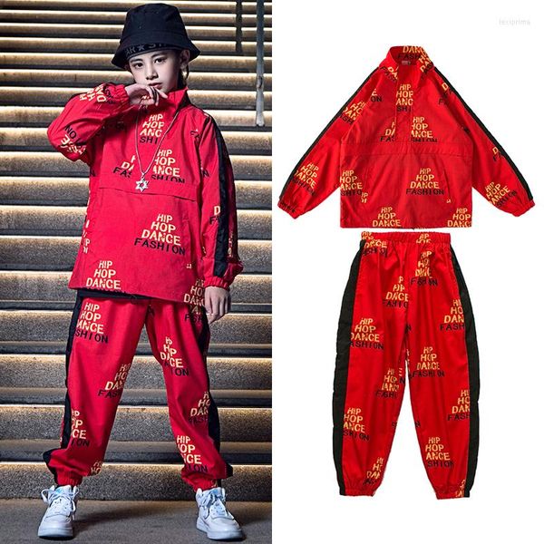 Stage Wear Style Chinois Rouge Sweat Tenues Enfants Hip Hop Vêtements Jazz Danse Costumes Filles Garçons Moderne Performance Vêtements SL4566