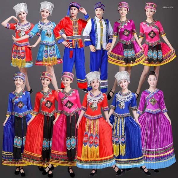 Etapa desgaste estilo chino mujeres hanfu ropa conjunto elegante niña trajes de baile étnico bata vestido estampado flor miao vestido de rendimiento 4xl 5xl