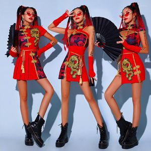 Stage Draag Chinese stijl Vrouwen Jazz Dance Costumes Hip-Hop Red Outfits Vrouwelijke groep Performance Festival DQS6260