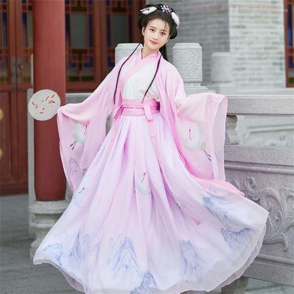 Stage Wear Style Chinois Femmes Oriental Vintage Hanfu Costumes Floral Broderie Robes De Fée Traditionnelle Ancienne Princesse Tenues Quotidiennes