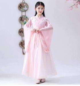 Stadiumkleding Chinese traditionele kleding Dans Hanfu Rood Blauw Roze Bloemenfee Pography Feestkostuum voor meisjes Oosterse oude jurk