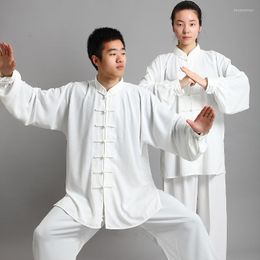 Vêtements de scène uniforme traditionnel chinois hommes anciens Wushu Arts martiaux ensembles Tai Chi matin exercice vêtements Taiji Out tissu 90