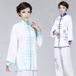 Ropa de escenario chino tradicional Wushu uniforme rendimiento conjuntos de trajes de manga larga bordado ropa de Tai Chi para mujeres