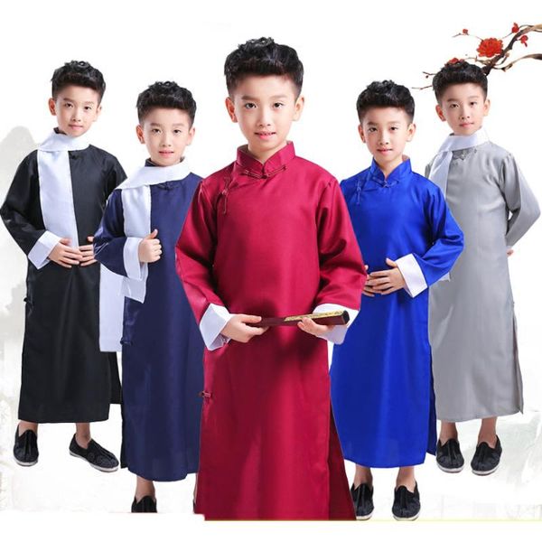 Desgaste de la etapa Trajes de Año Tradicional Chino para Niños Niñas Traje Tang Clásico Hanfu Xiangsheng Crosstalk Bata PerformanceStage