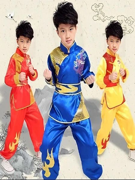 Porter sur scène Costumes de l'année traditionnelle chinoise wushu uniformes enfants adultes homme garçons garçons