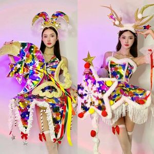 Stage Wear Christmas Cosplay Festival Outfit Coloré Fluffy Party Robe Femmes Performance Gogo Dance Costume Groupe Rave XS7497