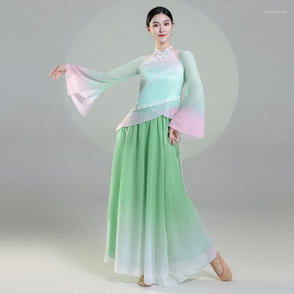 Desgaste de la etapa Ropa de rendimiento de danza clásica Entrenamiento elegante en China Repertorio Folk Fan Yangge
