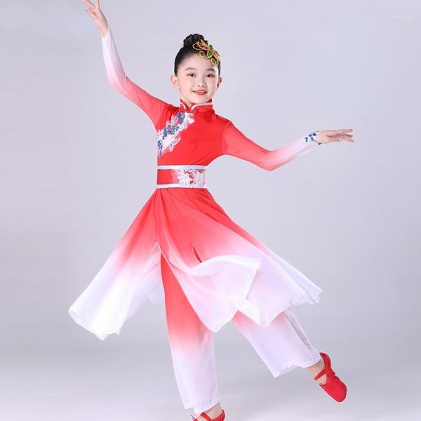 Costumes de danse nationale chinoise classique pour enfants, vêtements Yangko pour filles, costume de fan, vêtements de tambour à la taille