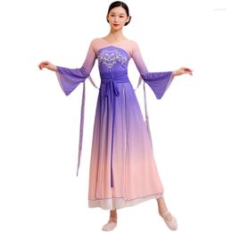 Stage Wear Klassieke Dans Kostuum Elegant Vrouwelijk Lichaam Charm Prestaties Chinese Oefening Kleding Kleurverloop Gaas Kleding