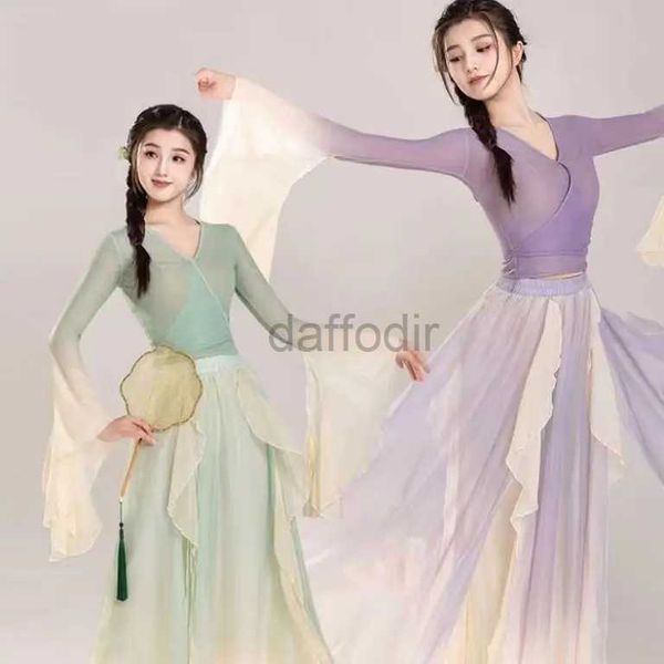 STAGE USE Costume de danse classique Fairy Purple Suite quotidienne Robe Loose Flowing Gauze Performance de danse chinoise Stage Dancewear D240425