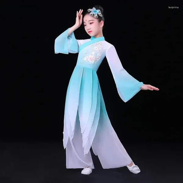 Escenario desgaste trajes de baile clásico elegante chino yangko traje rendimiento ropa ventilador paraguas ropa cintura tambor