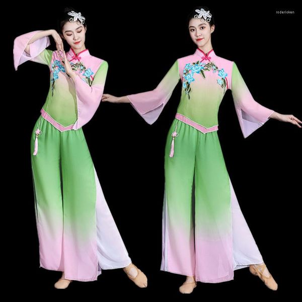 Vêtements de scène Costumes de danse classique Yangko robe folklorique élégante ventilateur parapluie traditionnel Hanfu fée orientale