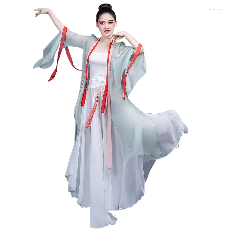 Escenario desgaste danza clásica rendimiento ropa mujeres elegante chinoiserie estilo cuerpo encanto gasa entrenamiento cardigan suelto