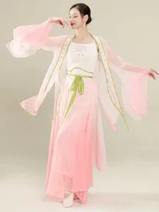 Vêtements de scène Costume de spectacle de danse classique Robe de pratique chinoise Vêtements de fil de rime fluide Costume de style ancien