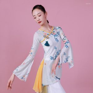 Vêtements de scène hauts de danse classique vêtements de créateurs pour adultes Floral chinois vêtements de danse folklorique Costume de Performance fée Hanfu femmes JL3167