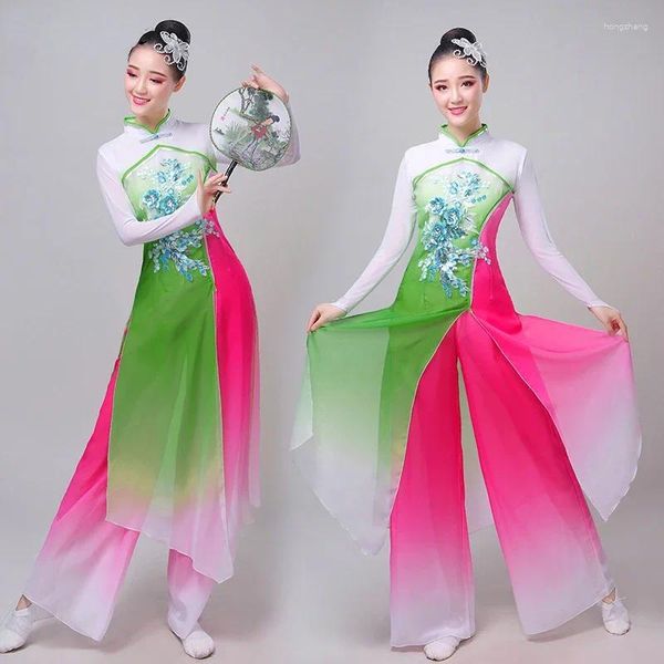 Stage Wear Danse Classique Yangko Performance Costume Fan Folk Taille Tambour Costume Style Chinois Hanfu Vêtements