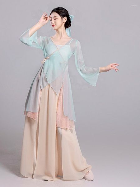 Vêtements de scène robe de danse classique femme élégante corps charme gaze vêtements pratique Style ancien chinois classique danse Costume Costume