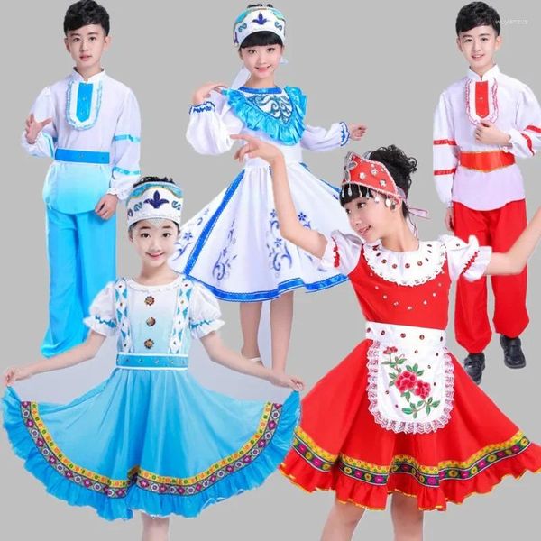 Etapa desgaste clásico mujeres niñas tradicional ruso traje nacional moderno niño chino danza princesa niños vestido de fiesta