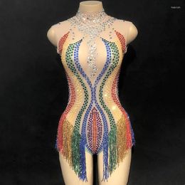 Stage Wear Coloré Strass Gland Justaucorps Cristal Fringe Danse Body Gymnastique Compétition Acrobatique Performance Costume