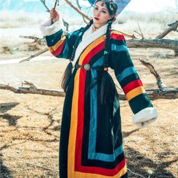 Ropa de escenario Ropa tibetana a rayas coloridas Túnica Productos de lana de doble cara Estilo étnico Turismo en el Tíbet negro