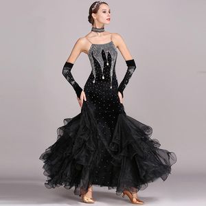 Podiumkleding kleuren balzaal dansjurken vrouwen sexy backless standaard wals dansende kostuum volwassen zwarte competitie kledingstuk