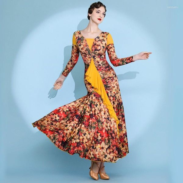 Vêtements de scène à venir de haute qualité livraison rapide mode femme fille sexy floral international standard salon standard dance robe