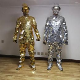 STAGE Wear Silver Golden Mirror Man Costumes robot costume Jacket Dance Show Performance Hat Chaussures DJ Night Club Ball Accessoires