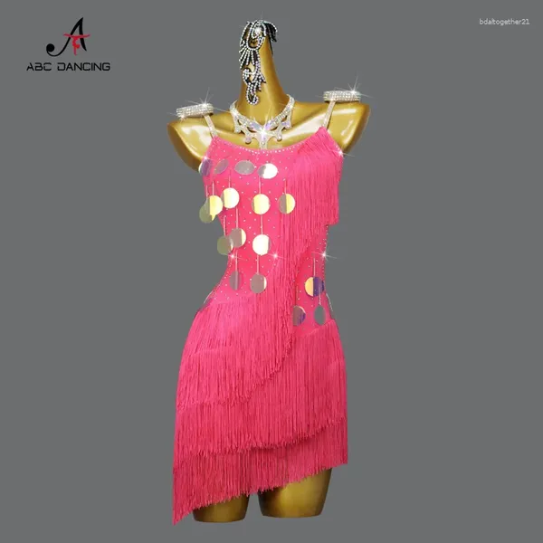 Escenario desgaste traje vestido de noche pieza de baile latino top mujeres estándar salón de baile falda con flecos ropa de baile tops samba línea ropa KPOP