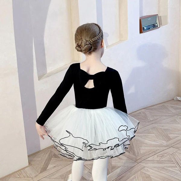 Vestimenta de algodón ballet vestido de entrenamiento negro de niña