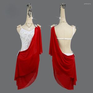 Etapa desgaste vestido de baile latino personalizado rojo blanco vestidos de competencia disfraces falda realizando diamantes de imitación adultos niños sexy borla