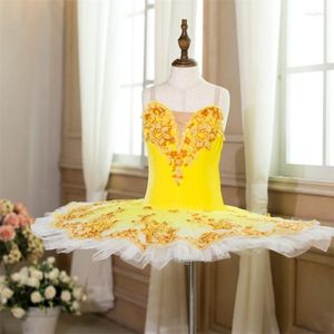 Stage Wear Taille personnalisée Couleur Performance Dance Girls 7 couches Tutu de ballet jaune vif pré-professionnel