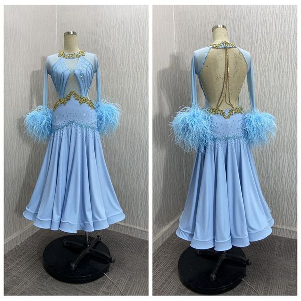 Norme adaptée aux besoins du client de robe de danse de salle de bal d'usage d'étape pour le bleu moderne de costume de concurrence